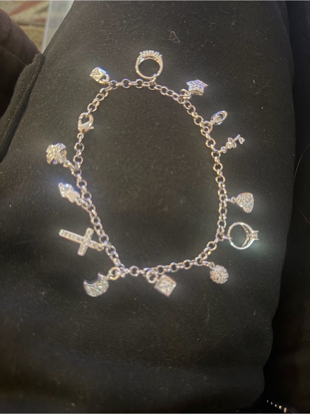 Sterling Silver Charm Bracelet with CZ Accents - Silver
